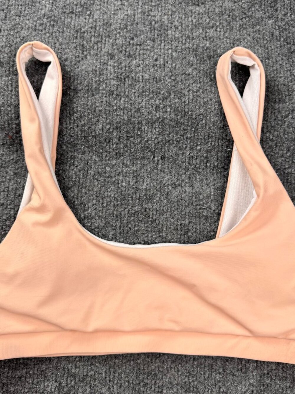 Peach Scoop Neck Bikini Top S Padded Stretch Bralette Swim Crop Tan/Nude stains